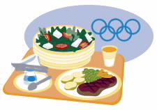Menú olímpico: ensalada, filete con verduras, zumo de naranja y yogur