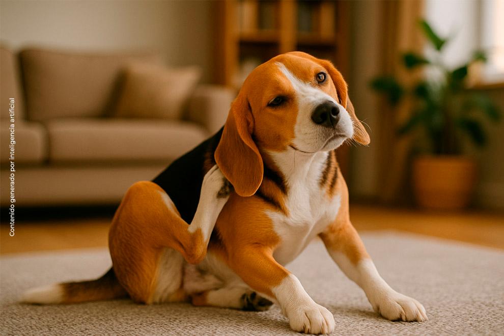 Perro rascándose con garrapatas