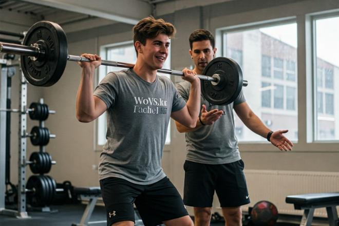 persona gimnasio con entrenador