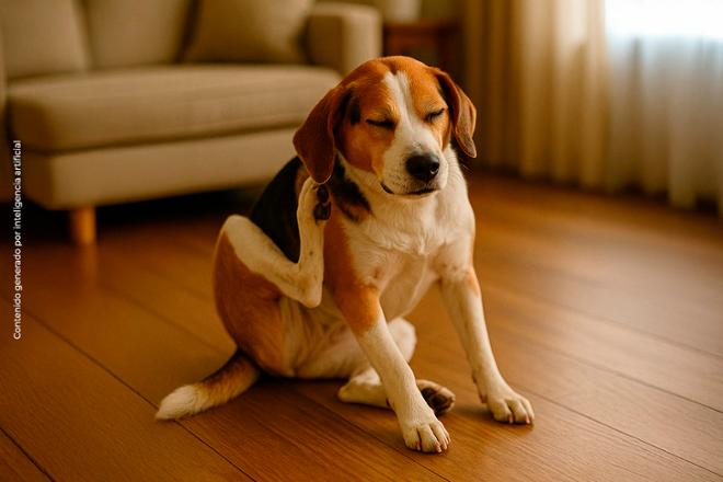 Perro rascándose por parásitos