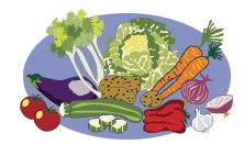 bodegón de verduras y hortalizas: tomates, calabacín, pimiento, cebollas, ajos, zanahorias, patatas, apio y col