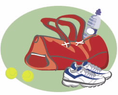 Elementos para la práctica deportiva: bolsa de deporte, pelotas, calzado y agua mineral