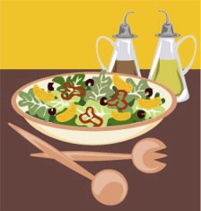 Ensalada mediterránea a la menta: lechugas, pimiento rojo, aceitunas negras, pomelo y alino