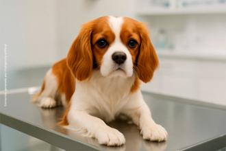 perro tumbado en la camilla del veterinario